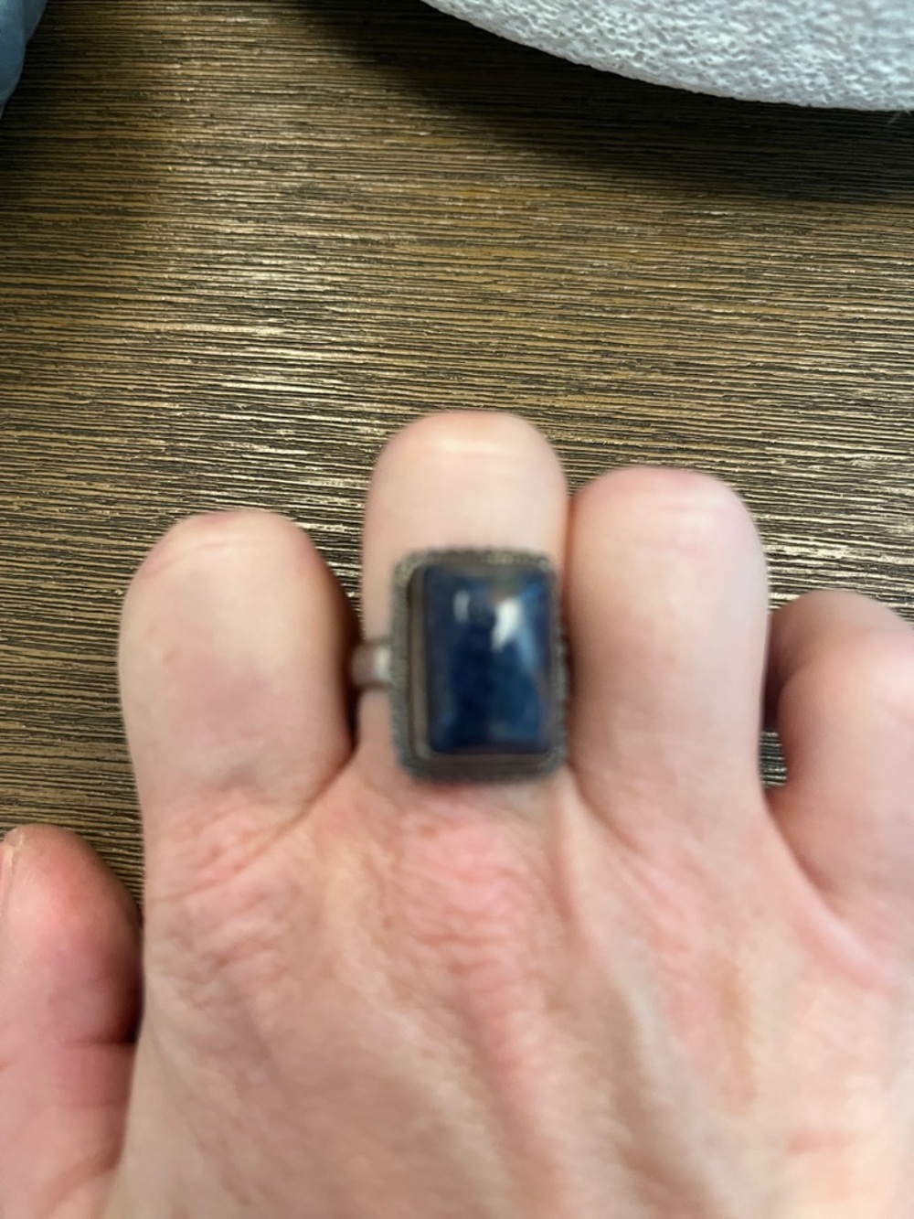 Vintage-Style Rectangular Lapis Stone Silver Ring